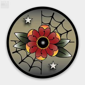Traditional Tattoo Flower Sticker - Red/Olive Sale Cheapest Pice