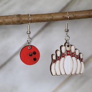 Bowling Ball and Ten Pin Wooden Dangle Earrings Clearance Shop