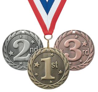 2" FE Series Iron Place Medals on 7/8" Neck Ribbons | 1st 2nd 3rd Where To Buy Low Pice