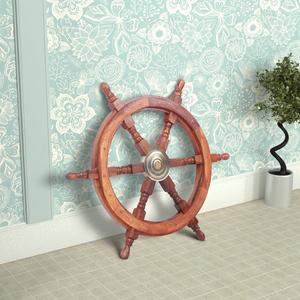 18" Teak Wood Ship Wheel with Brass Inset and Six Spokes; Brown and Gold Sale Cheap Pice