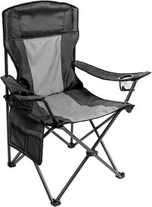 Outdoor Padded Folding Camping Chair Lawn Chair with Cup Holder,Black Grey Sast For Sale