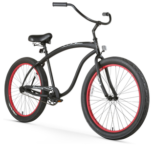 Firmstrong Bruiser 3.0 Single Single Speed, Matte Black with Red Rims- Men's 26" Beach Cruiser Bike Sale Shop
