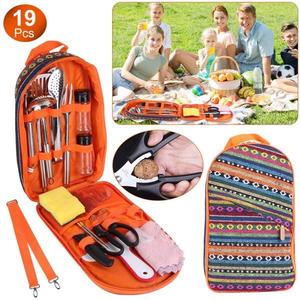 19Pcs Camping Cooking Utensil Kit Portable Picnic Cookware Outdoor Kitchen Equipment Gear Campfire Barbecue Appliances with Storage Bag Cheap Pice Original