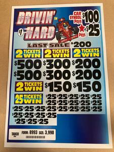 Y - Instant Pull Tab Tickets - 3990 Count - Drivin Hard (Last Sale) Clearance Big Sale
