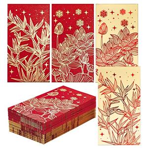 Chinese New Year Red Envelopes - 36-Count Chinese Red Packets, Hong Bao with Gold Foil Design, Gift Money Envelopes, Flowers and Bamboos Buy Online Cheap Pice
