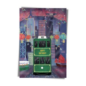 GREETING CARD: Happy Birthday - Evening Green Tram Discount Pay With Visa