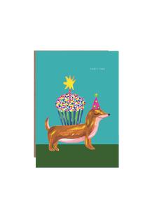 'Sausage Dog and Cup Cake' Birthday Greetings Card : Nested/Naked Sale With Paypal