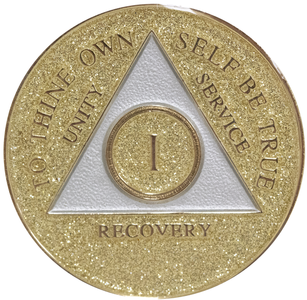 1 - 40 Year AA Medallion Gold Glitter Tri-Plate Sobriety Chip Outlet Low Shipping Fee