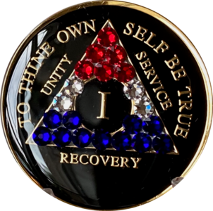 1 - 50 Year AA Medallion Black Tri-Plate With Red White Blue Swarovski Crystals American Patriotic Veteran Theme Recommend Sale Online