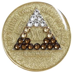 1 - 40 Year Gold Glitter AA Medallion Transition Swarovski Crystal Sobriety Chip Outlet Official