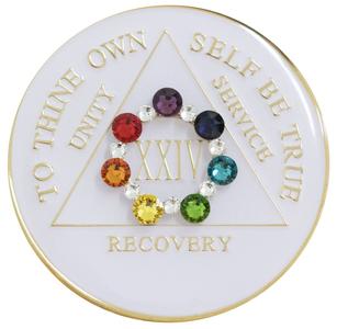 1 - 40 Year White AA Medallion Circle Shakra Swarovski Crystal Sobriety Chip Free Shipping Buy