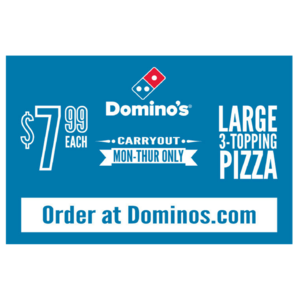 "$7.99 Large 3-Topping Pizza" Banner Cheap Sale With Credit Card
