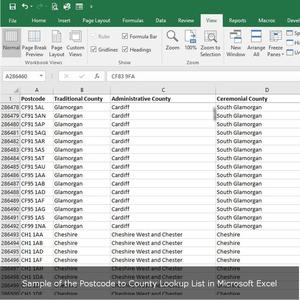 Postcode to County Lookup List Clearance Low Shipping