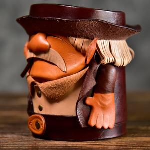 Vegetable Tanned Leather Pen Holder Creative Leather Pen Cup Cartoon Stationery Organizer How Much For Sale