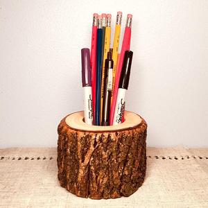 Wood Pen and Pencil Holder, Natural Tree Wood Office Organizer, Wooden Pen and Pencil Cup Holder, Rustic Office Accessories, Gifts Under 20 Cheap Sale From China
