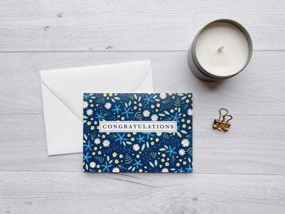 Blue Floral Congratulations Greeting Card Clearance Purchase