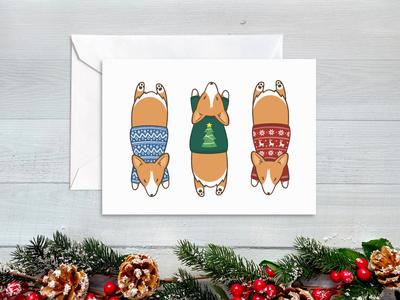 Christmas Sweater Corgi Greeting Card Cheap Wholesale