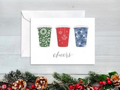Cheers Three Holiday Cups Greeting Card Shop Offer
