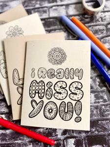 Kids Doodle Greeting Cards - I really miss you - Coloring Card - Set of 4 Sast Cheap Pice