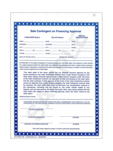 Sale Contingent on Financing Approval Forms (Spot Delivery) Free Shipping With Paypal