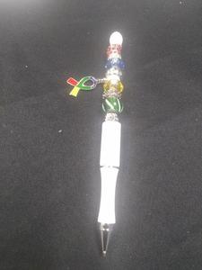 BEADED AUTISM AWARENESS PEN (White) & INK REFILL Discount Choice