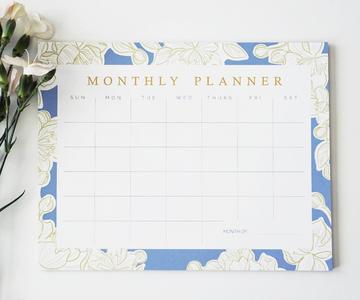 Blue and Gold Floral Monthly Planner Cheap Wide Range Of