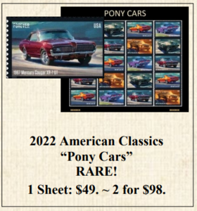 '22 American Classics Pony Cars Stamp Sheet Buy Cheap Big Discount