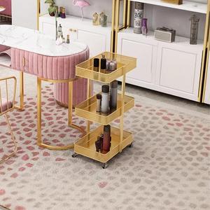 3-Tier Serving Salon Trolley with 4 wheels Gold Color Original Cheap Online
