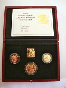 1992 GOLD PROOF THREE COIN SET COLLECTION 2 SOVEREIGN 1/2 HALF SOVEREIGN Sale Authentic