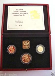 1993 GOLD PROOF THREE COIN SET COLLECTION 2 SOVEREIGN 1/2 HALF SOVEREIGN Outlet Ebay