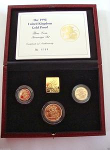 1998 GOLD PROOF THREE COIN SET COLLECTION 2 SOVEREIGN 1/2 HALF SOVEREIGN Sale Original