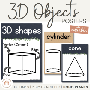 3D Shape Posters - Boho Plants Classroom Decor Sale Best Sale