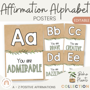 Affirmation Alphabet Posters - Boho Plants Classroom Decor Cheap Sale Manchester