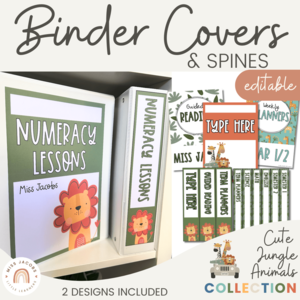Binder Covers and Spine Labels - Cute Jungle Animals Decor Sale 2025 New