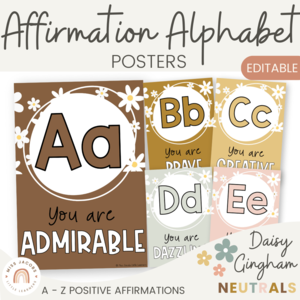 Affirmation Alphabet Posters - Daisy Gingham Neutrals Decor Clearance Ebay
