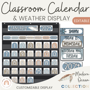 Calendar & Weather Display - Modern Ocean Classroom Decor Discount Brand New Unisex