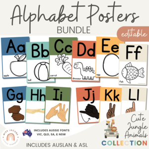 Alphabet Posters Bundle - ASL & Auslan - Cute Jungle Animals Discount Ebay
