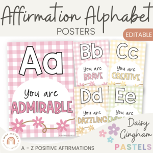 Affirmation Alphabet Posters - Daisy Gingham Pastels Decor Clearance Extremely