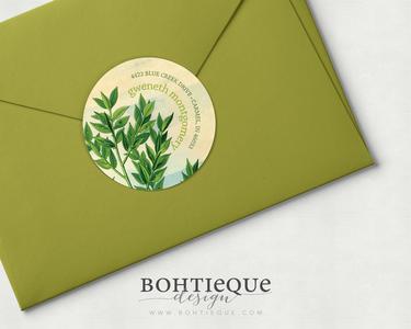 Botanical Green Butcher's Broom Return Address Stickers Original Cheap Pice