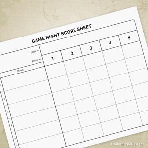 Game Night Score Sheet Printable - for Teams Outlet Pices