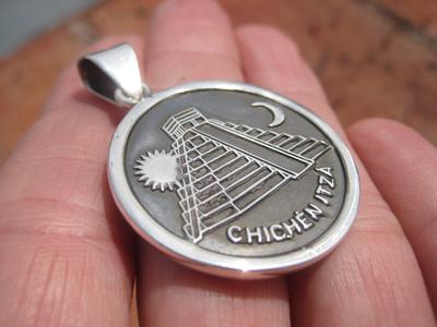 925 Silver Mayan Calendar Pyramid Sun Moon Pendant Taxco Mexico A2757 Cheap Sale Comfortable