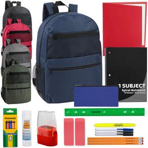 17-Inch Double Front Zippered Backpack with 20-Piece School Supplies Kit - 5 Colors With Paypal Online