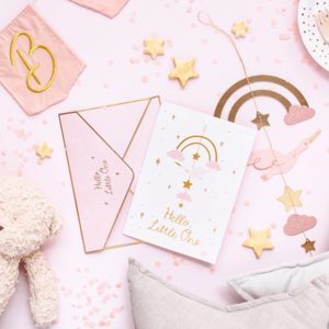 'Hello Little One' Card with Hanging Stork Light Pink Best Place Sale Online