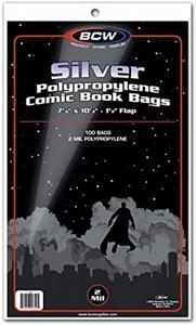 BCW Comic Bags, Silver 7 1/8" X10 1/2" 1 1/2" Flap 2 mil Polypropylene (100 ct) Very Cheap Cheap Online