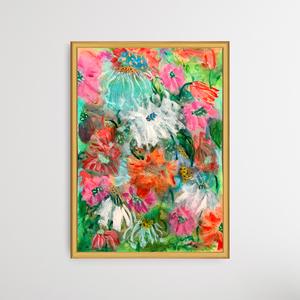 Loose Whimsical Semi Abstract Floral Painting on Paper, A2 Clearance Clearance Store