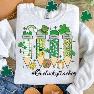 #oneluckyteacher St patricks pencils 23912 DTF transfer Clearance Huge Surprise
