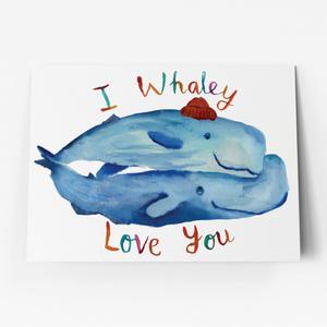 "I Whaley Love You" Valentine's Card with Whales watercolour Outlet Exclusive