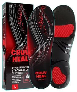 (Pro Grade) 220 lbs Plantar Fasciitis High Arch Support Insoles Men Women - Orthotic Shoe Inserts for Arch Pain Relief - Boot Work Shoe Insole - Standing All Day Heavy Duty Support (L, Black) Free Shipping Order