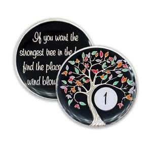 1 Year Sobriety Chip | Tree of Life AA Coin Token Medallion with Glow in The Dark Recovery Anniversary Wiki Cheap Pice