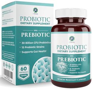 1 Body 30 Billion CFU Probiotic Supplement with Prebiotics Patented Acid Resistant Capsules to Promote Gut Health, Support Immune System Probiotics for Women and Men - 60 Vegetarian Capsules Outlet Extremely
